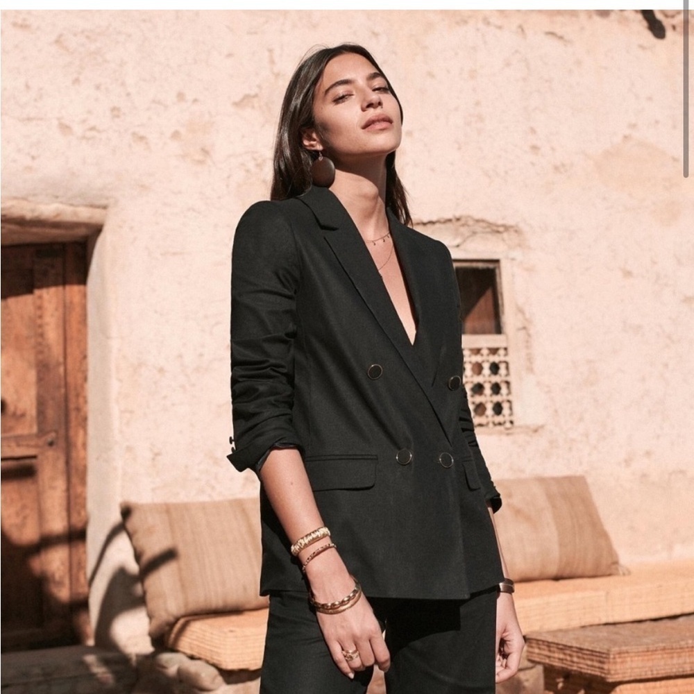 SEZANE linen blazer women’s gold buttons 38 XS